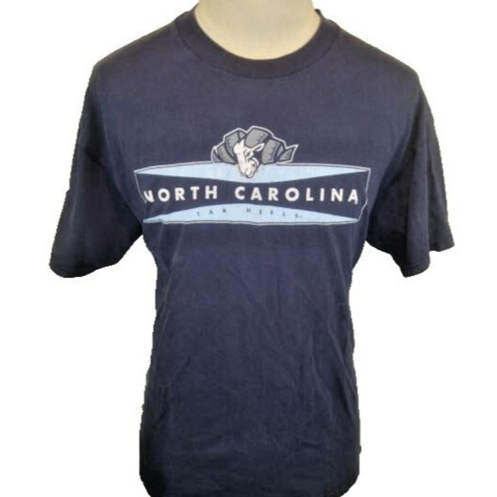 Mens Navy Cotton SS T-Shirt Univ of Noth Carolina Tar Heels Logo sz Lg